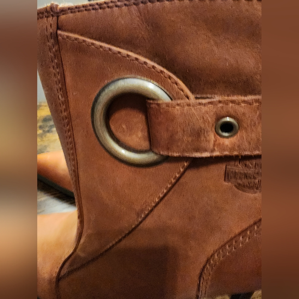 Harley Davidson Ankle Boots Ombre Brown Stilettos Ankle O Ring Buckle Pointed - Picture 13 of 16